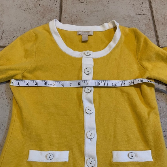 Banana Republic Yellow & White Contrast Trim Cardigan Size M - Picture 3 of 5